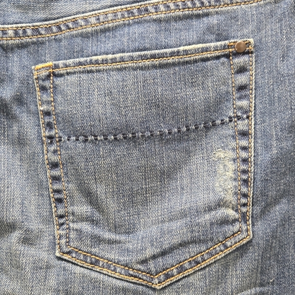 EDDIE BAUER DENIM BLUE JEANS SKIRT BUTTON FLY CREAM EMBROIDERY WOMEN   6 2010S - Picture 6 of 15